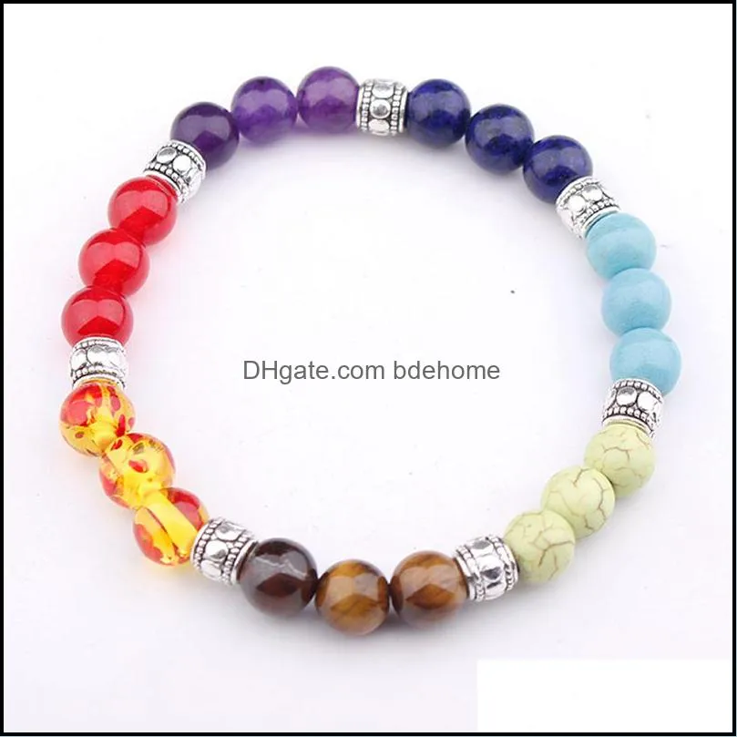 natural stone bracelet crystal healing yoga beads bangle women men jewelry 7 chakra colorful beaded bracelets adjustable g117s