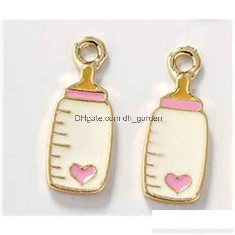 so cute10pcs/lot apron baby bottle enamel charms metal pendants gold base fashion jewelry accessories for diy handmade