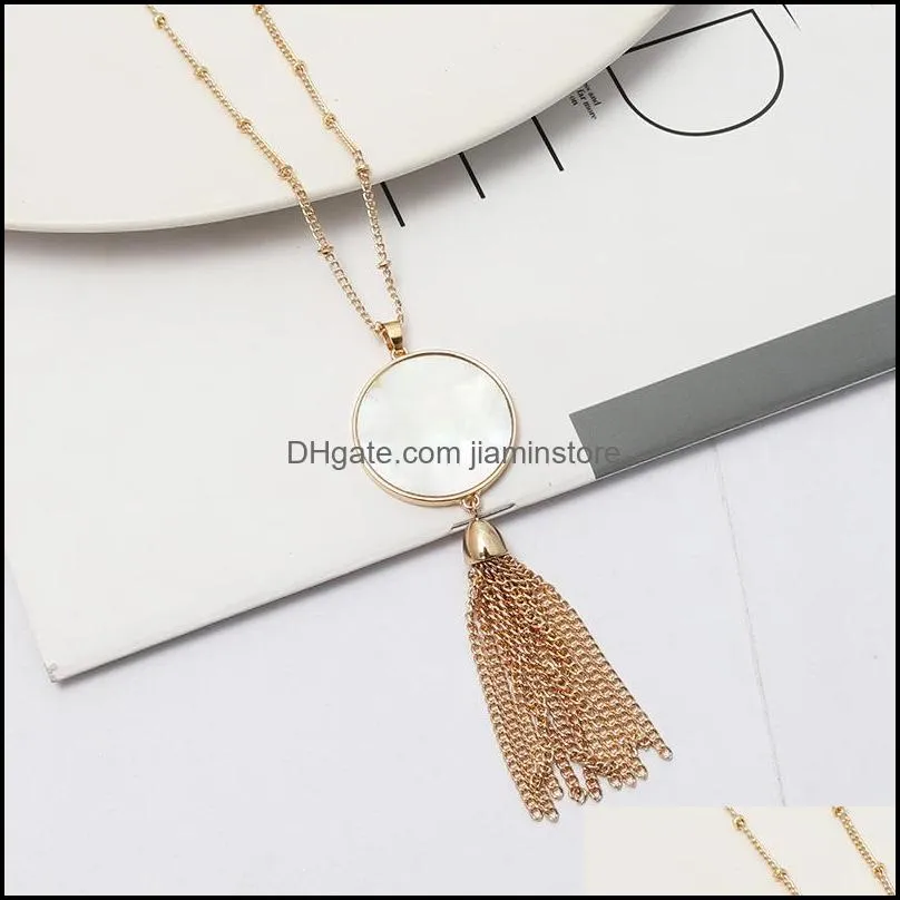 fashion gold color geometry round leopard print druzy necklace abalone shell tassel druzy necklace for women brand jewelry