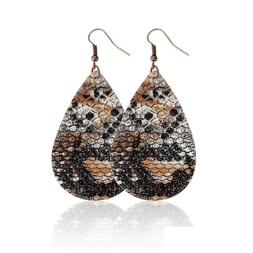 fashion jewelry womens pu leather earrings leopard waterdrop faux leather dangle earrings