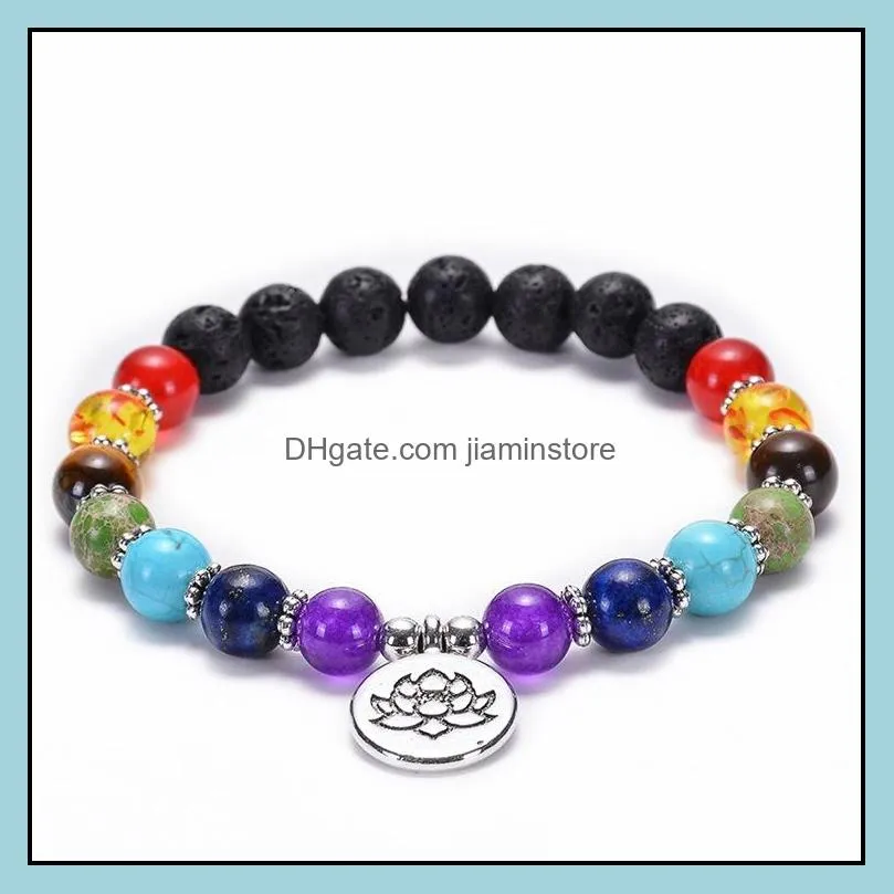 8mm black lava stone 7chakra bead tree of life bracelet  oil diffuser bracelet for women men jewelry