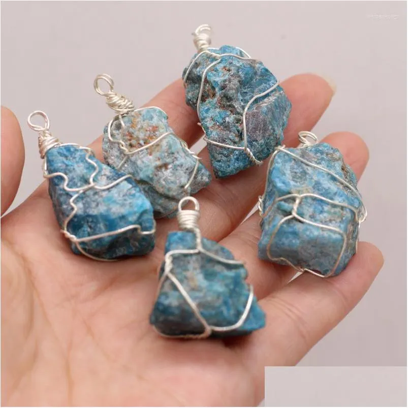 pendant necklaces natural stone crystal bud irregular blue silver wire craft jewelry makingdiy charm necklace earring accessories
