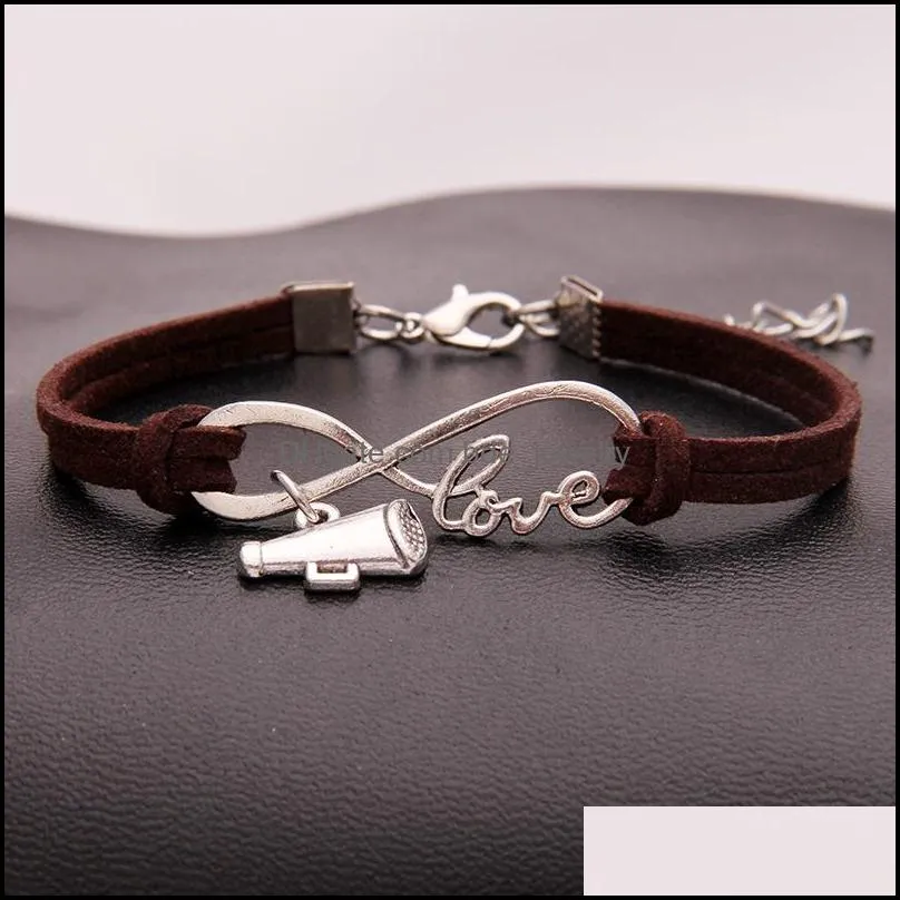 cheer leader horn charm bracelets wish infinity love velvet rope wrap bangle for women men luxury sports jewelry gift