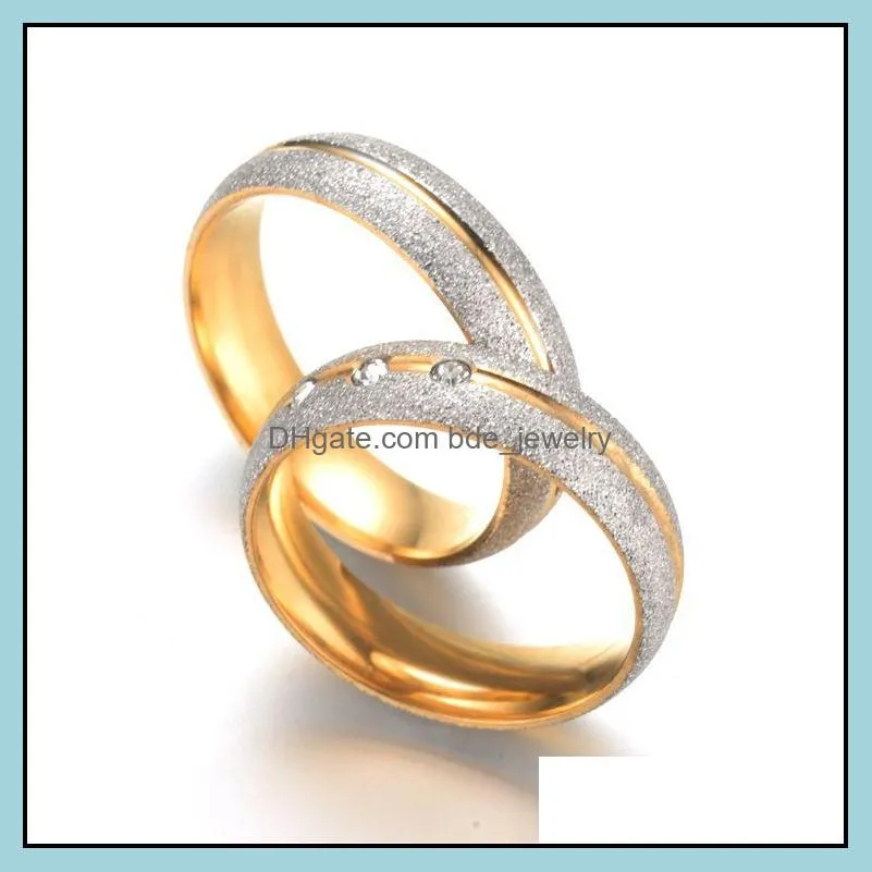 fashion 612 titanium steel gold couple ring frosted pattern wedding mens womens engagement jewelry gift 6mm