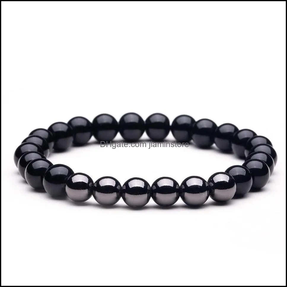 8mm black hematite charm bracelets elasticity bead bracelet for women men friend jewelry