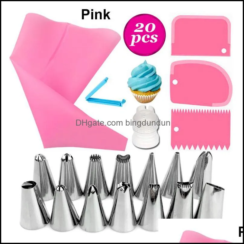 baking pastry tools the 20pcs/set cake decorating kit piping bag icing tips scraper for supplies 889