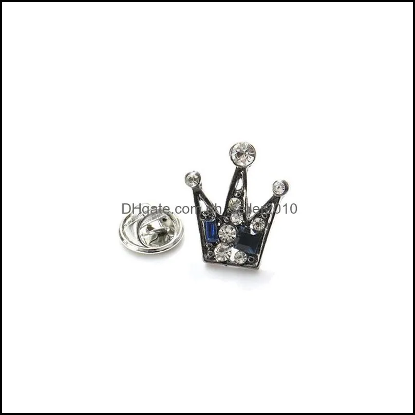 fashion small crown brooches full rhinestone crystal lapel pins alloy gold silver plated girls denim shirt badge jewelry gift bag 2192