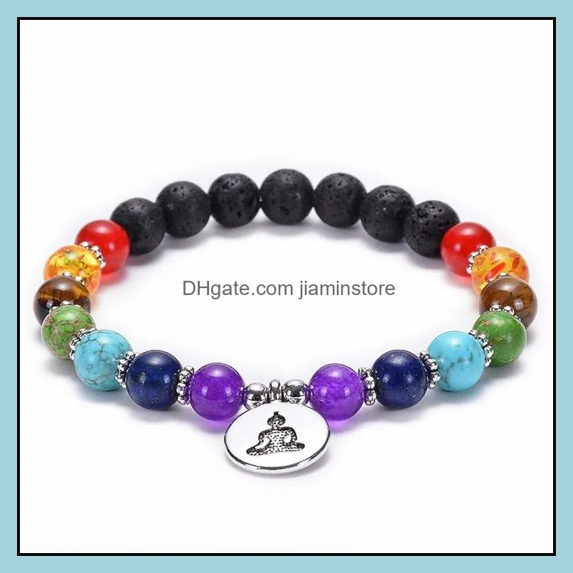 8mm black lava stone 7chakra bead tree of life bracelet  oil diffuser bracelet for women men jewelry