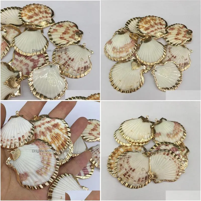 natural shell pendants charms fan shape necklace pendant for jewelry making diy bracelet necklaces accessories size 40x48mm