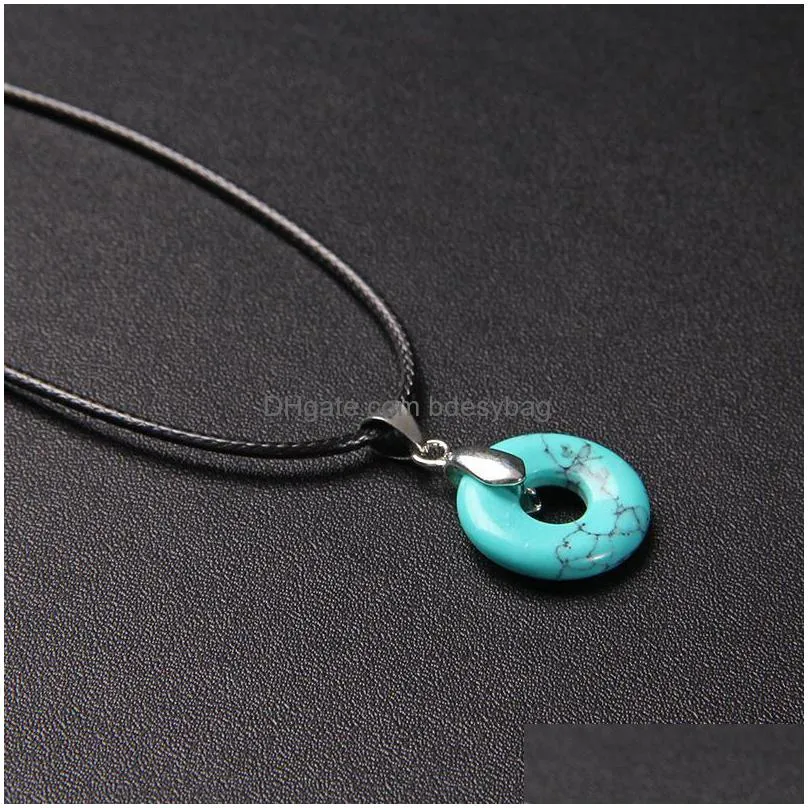 pendant necklaces natural tiger eye rose quartzs crystal necklace fashion balck wax cord round beads lucky for women menpendant