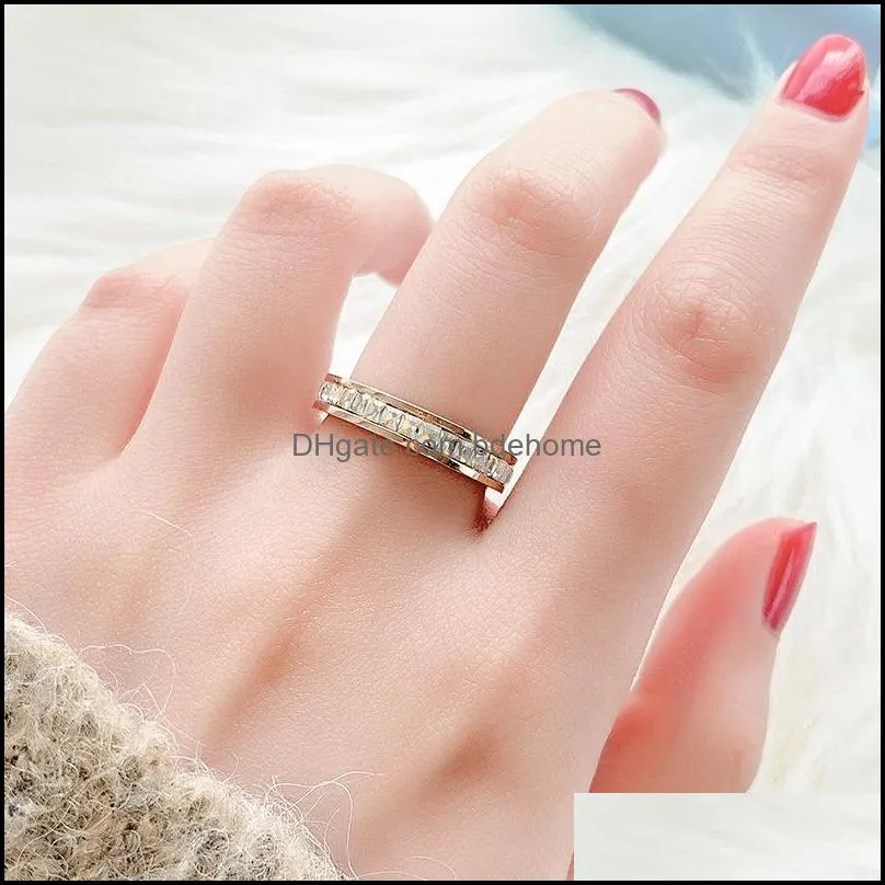 simple rose gold titanium steel couple ring for woman fashion single row zircon finger jewelry girls temperament rings