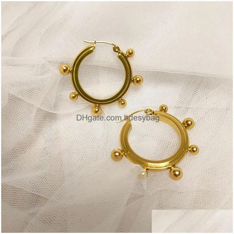 hoop earrings small sphere for women stainless steel ball statement minimalist trendy jewelry 2023