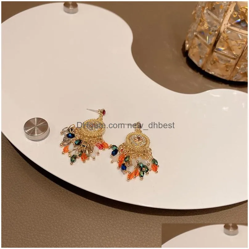 retro bohemian earrings for women rhinestone colorful crystal beads pendant earrings