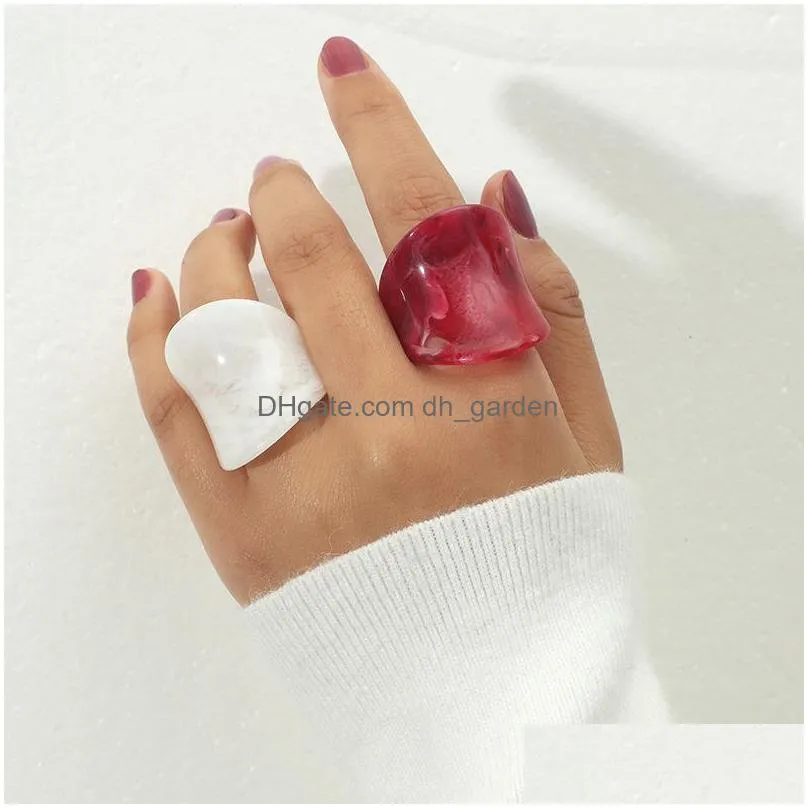 cluster rings 2021 korean transparent colourful acrylic resin rhinestone geometric square round set for women party jewelry