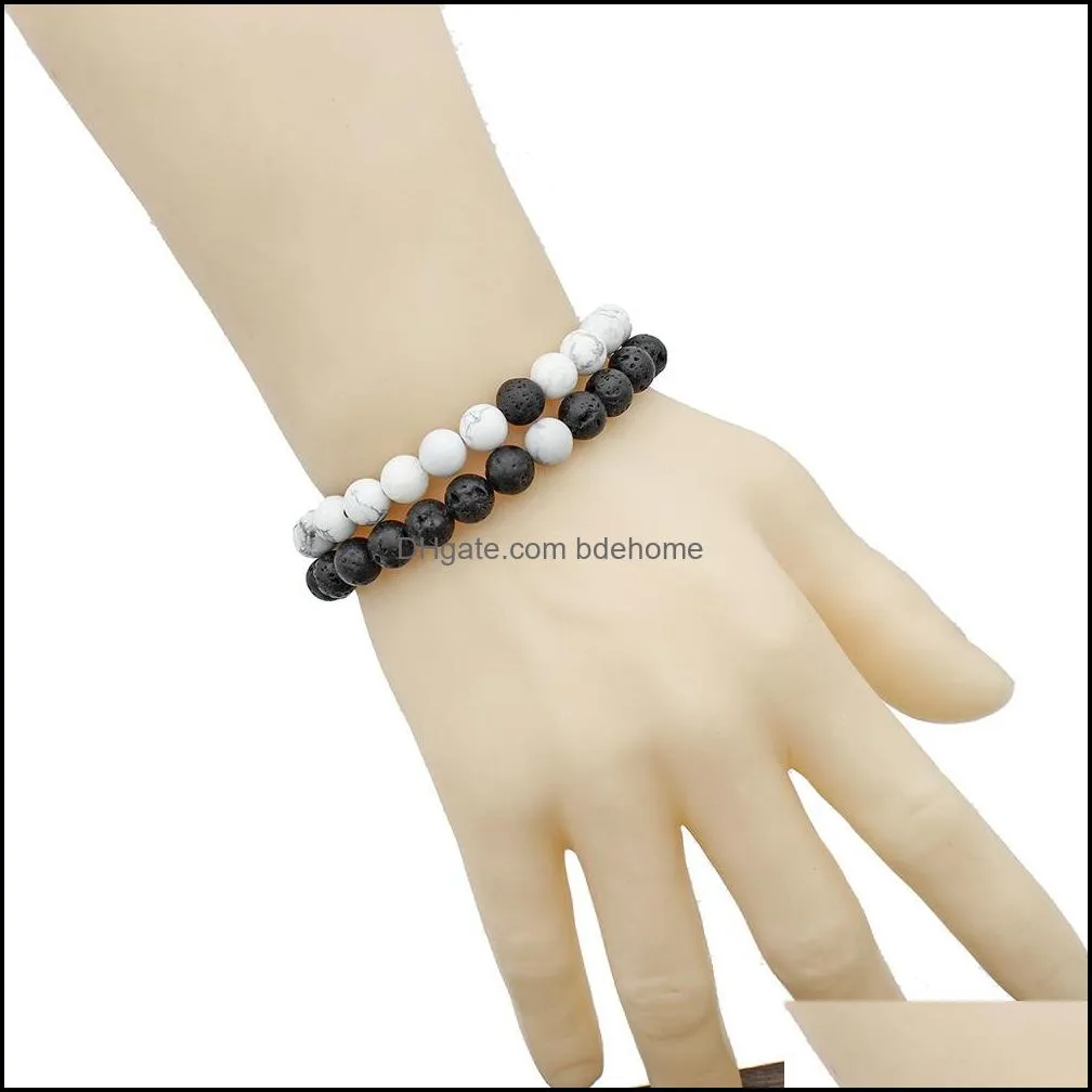 natural stone beads chains couple bracelets set for women mens handmade lava rock white turquoise  oil diffuser bangle