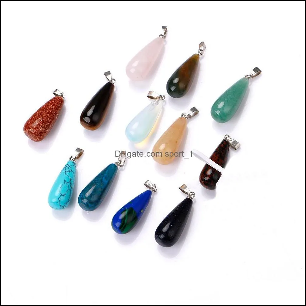 natural stone long drop pendant necklace opal tigers eye pink quartz crystal chakra reiki healing pendulum necklaces for women