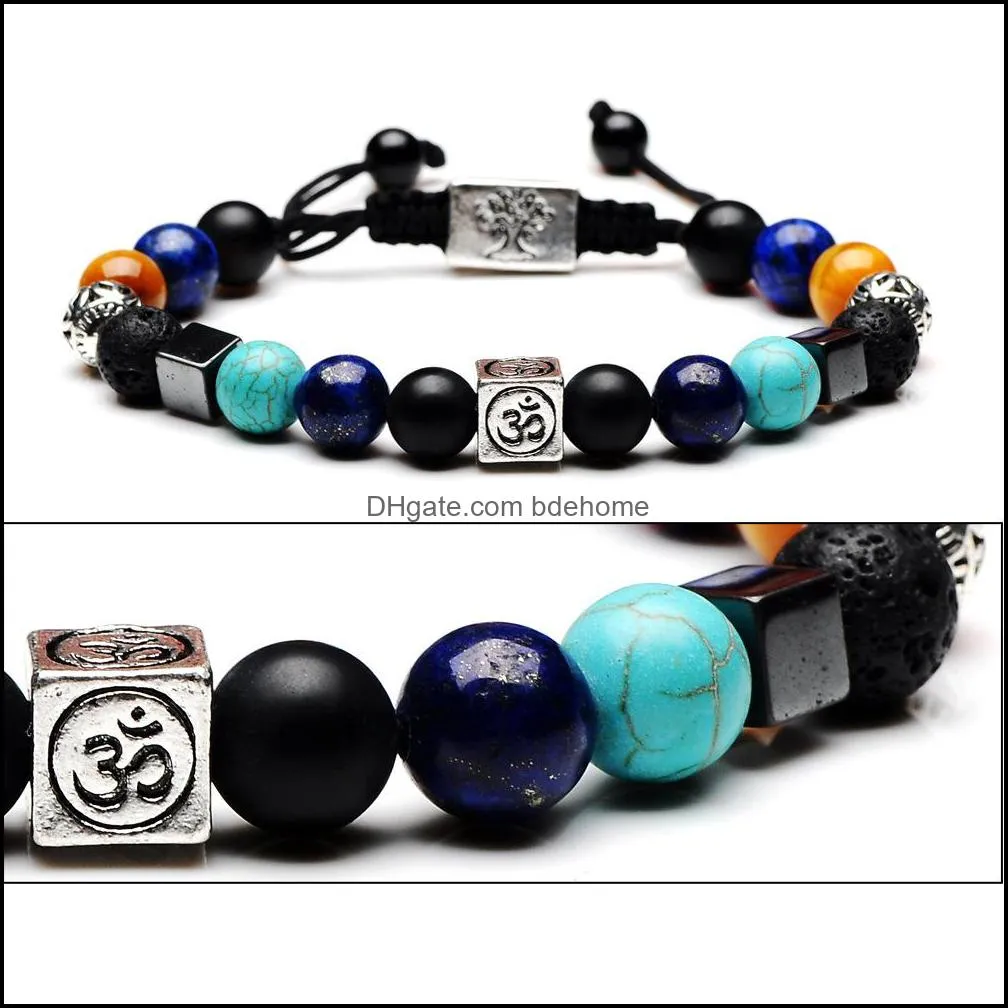 fashion jewerly natrual stones square bracelet mix and match blue black agate volcanic stone woven bracelets adjustable for unisex