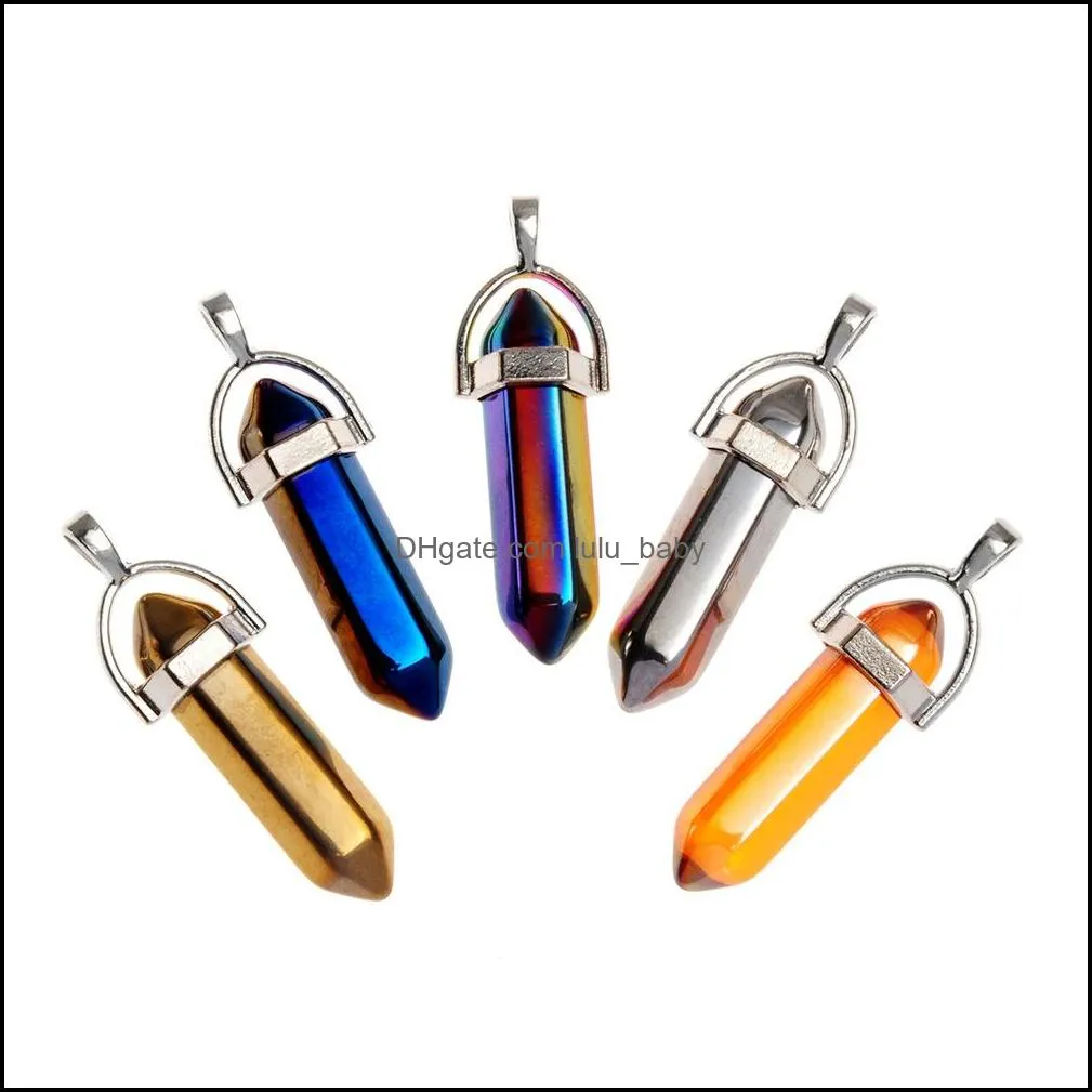 the colorful plating color hexagon prism charms pendants crystal clear chakras gem stone fit earrings necklace making assorted