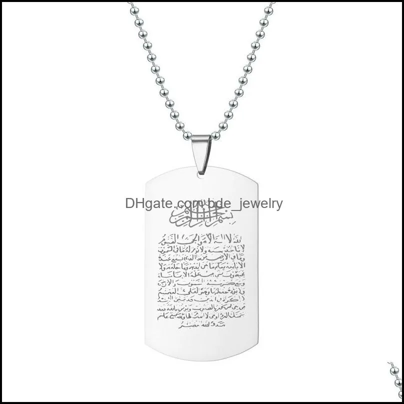 arabia scripture necklaces for women men stainless steel dog tag pendant beads chains fashion jewelry gift