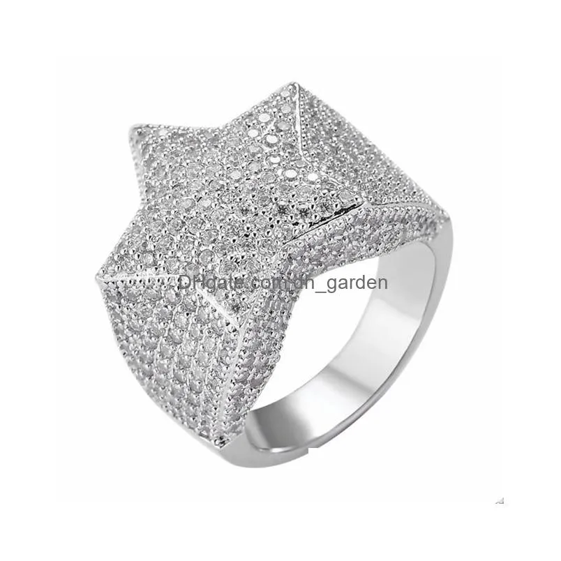 cluster rings luxury jewelry 7 8 9 10 11 hip hop fivepointed star cubic zirconia men women ring party gift