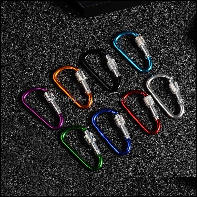 colorful aluminum key rings climbing button with lock carabiner keychain hanging hook camping bag carabiners buckle dhs