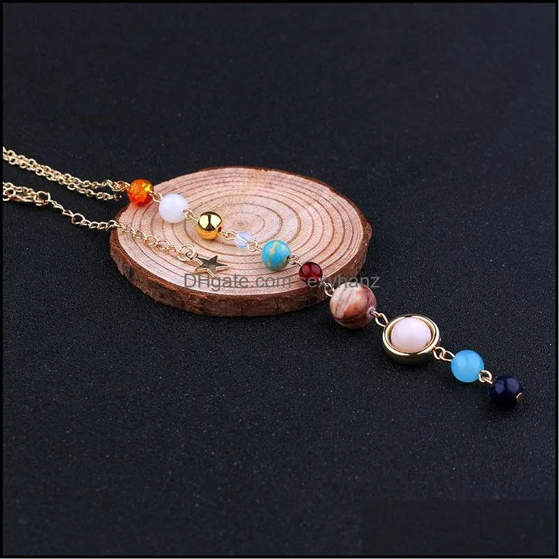 universe galaxy the eight planets in the solar system guardian star natural stone beads necklace for women