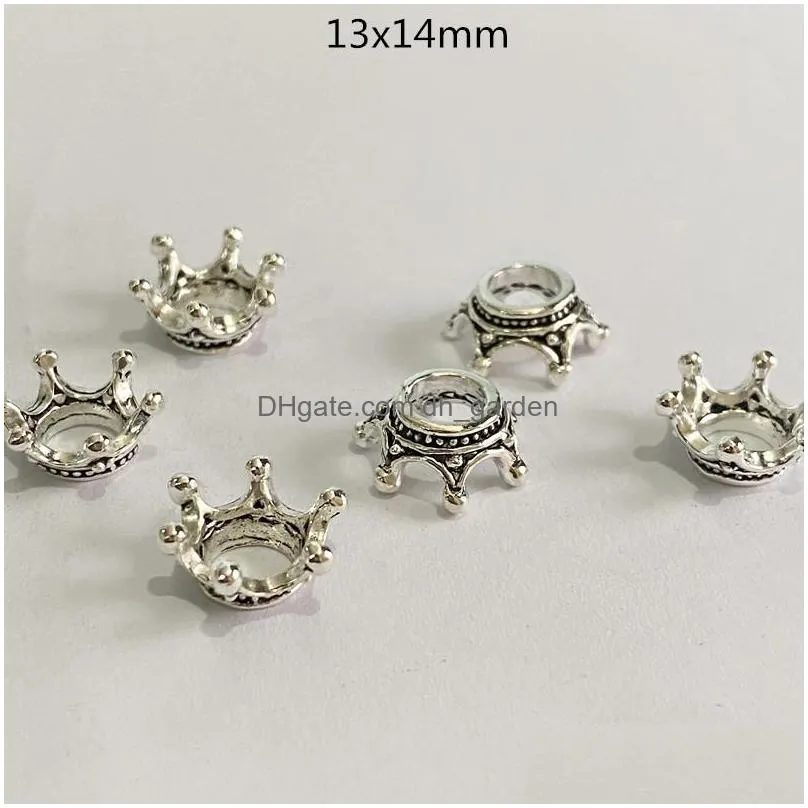 30pcs/lot charms mini crown shaped antique gold silver color pendant fit diy necklace handmade accessories jewelry whole