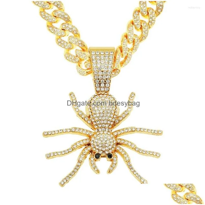 pendant necklaces personality cubic zirconia necklace hip hop spider long gold accessories trend fashion luxurious mens cuban chain