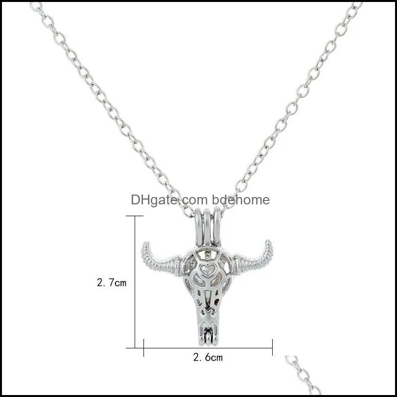 fashion luminous bull head pendant necklaces for women glow in the dark stone cage open lockets silver chains jewelry in bulk