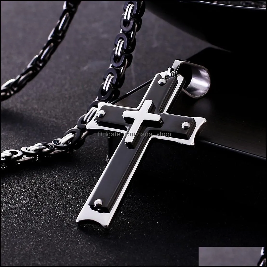 mens cross pendant stainless steel christian jesus crucifix charm bike chain necklace for women punk jewelry gift