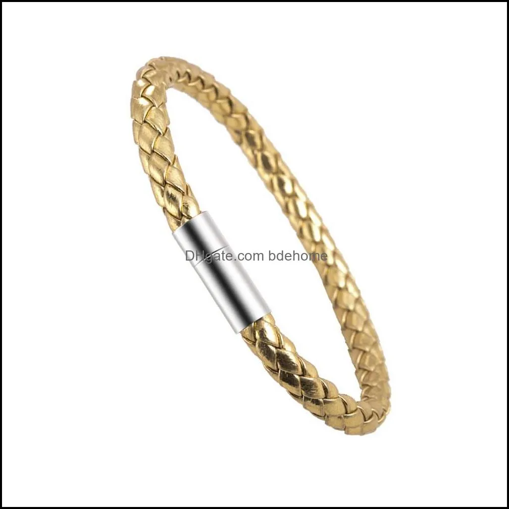 stainless steel magnetic clasps braided leather bracelet 12 color men 6mm wax rope charm bangles for women fashion luxury jewelry