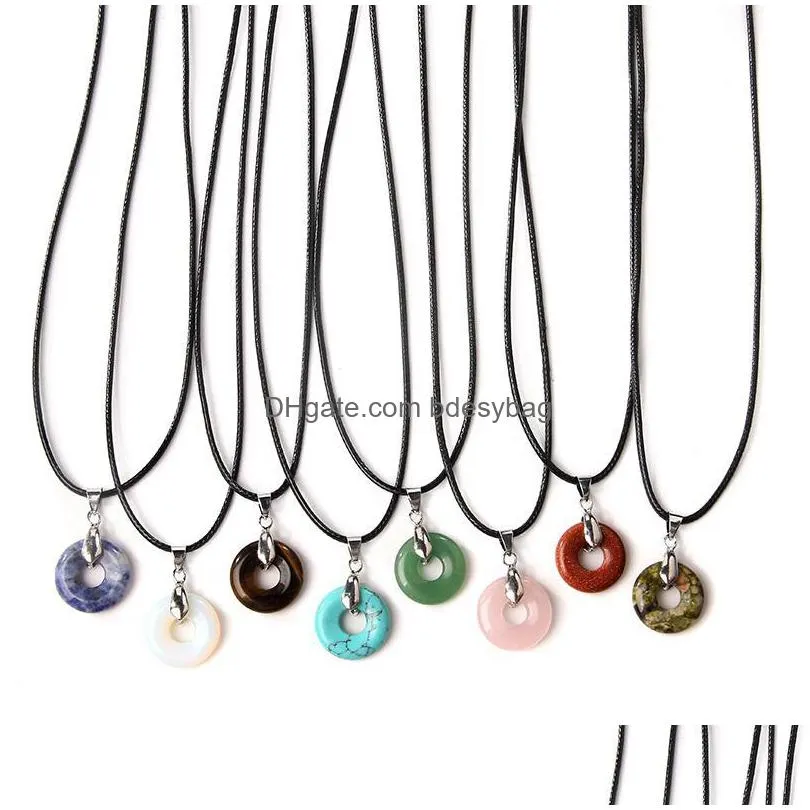 pendant necklaces natural tiger eye rose quartzs crystal necklace fashion balck wax cord round beads lucky for women menpendant
