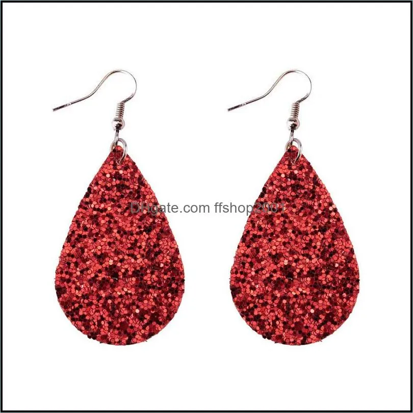 10 colors sequin pu leather drop earrings bling teardrop shape dangle chandelier ear rings for ladies women luxury designer jewelry