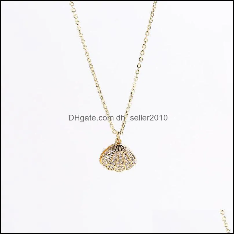 zircon shell pendant necklace for women gold silver color chain choker baroque charm dangle femme jewelry friend gifts necklaces 3370