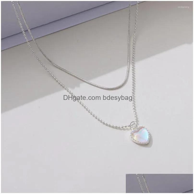 pendant necklaces double layer necklace for women imitation pearl crystal heart chokers girls gift bohemia jewelry