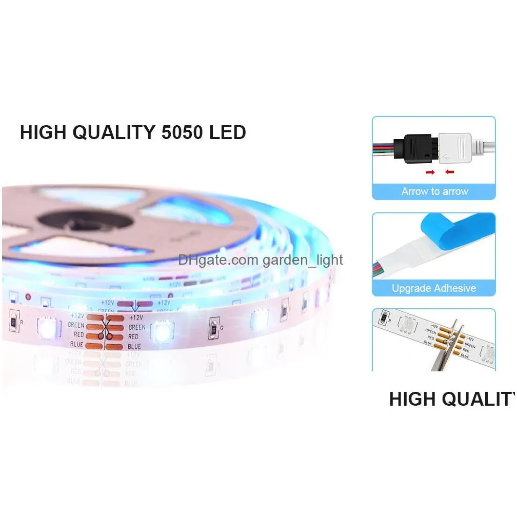 led strip light rgb 5050 smd flexible ribbon fita led light strip rgb 5m 10m 15m tape diode dc 12vadd remote control addadapter