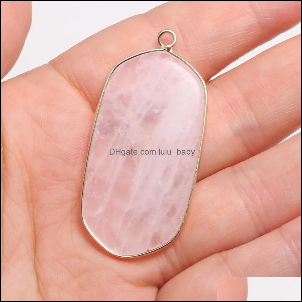 natural stone 23x43mm rectangle rose quartz turquoise tigers eye pendant charms diy for necklace earrings jewelry making