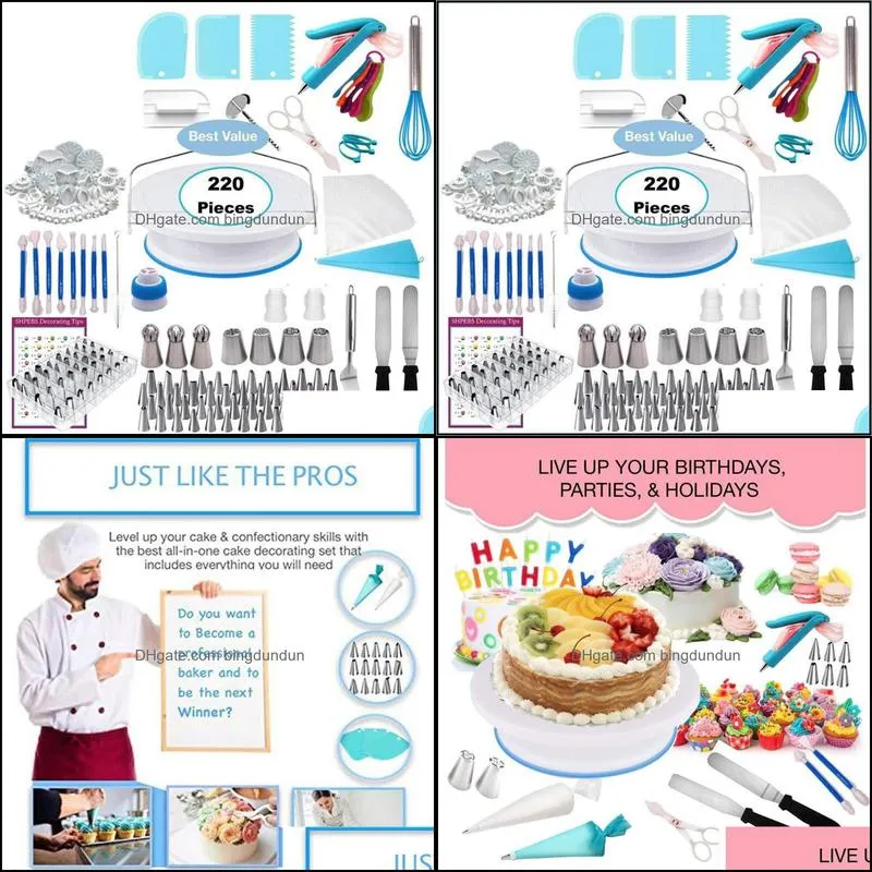 baking pastry tools 220pcs diy cake decorating bakery kit turntable nozzle set tube fondant tool kitchen dessert supplies