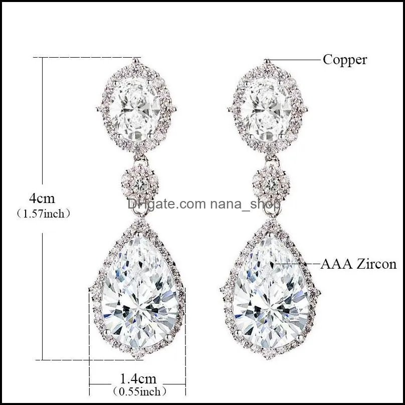high quality waterdrop copper inlay zircon dangle earring for women girl elegant cz micro pave gold drop earring bride wedding party
