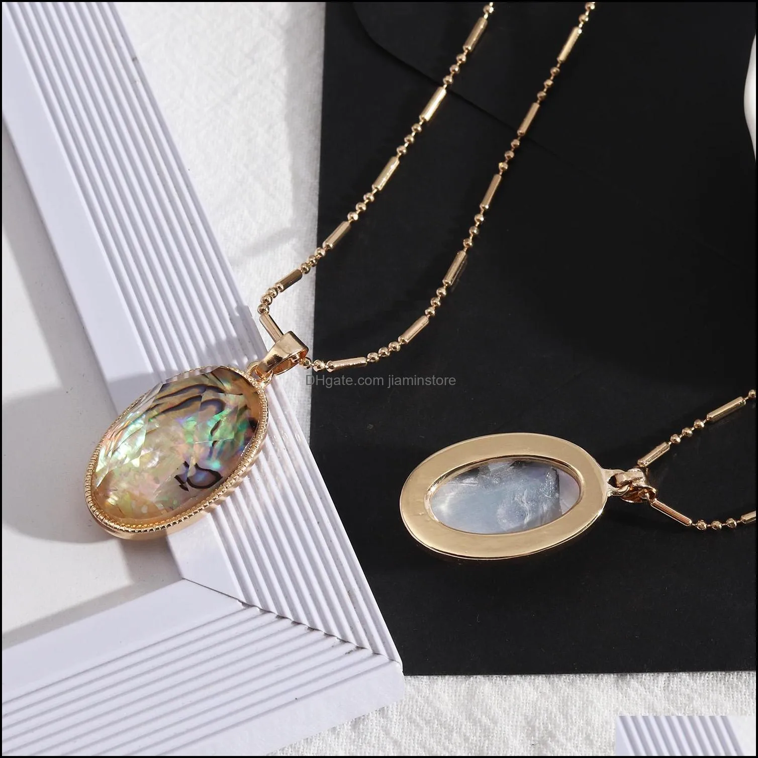 fashion oval abalone shell pendant necklace gold plated necklaces for women jewelry