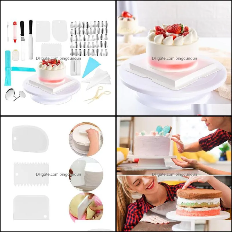 baking pastry tools 164pcs diy cake decorating bakery kit supplies turntable set with piping cream reusable bag