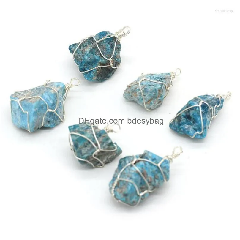 pendant necklaces natural stone crystal bud irregular blue silver wire craft jewelry makingdiy charm necklace earring accessories