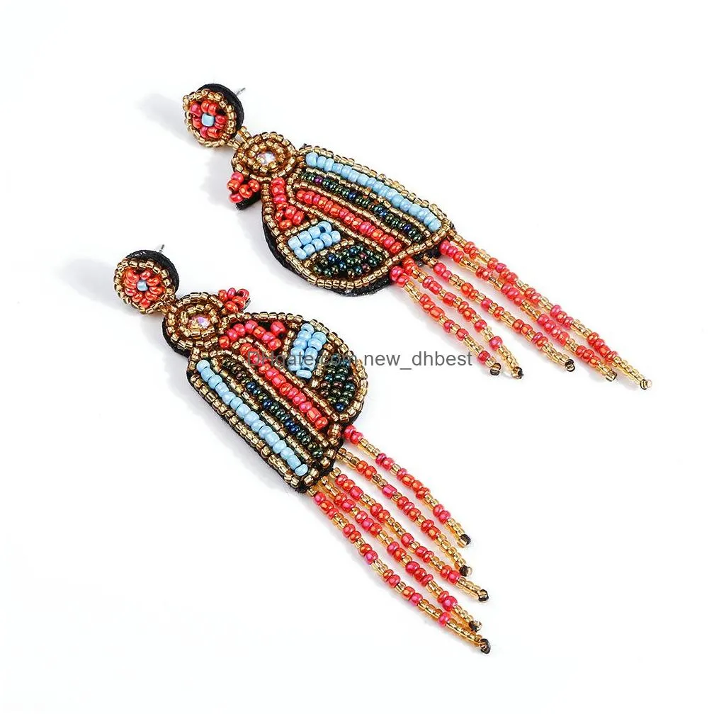 bohemia fashion jewelry womens beaded birds tassels earrings handmade beads dangle stud earrings