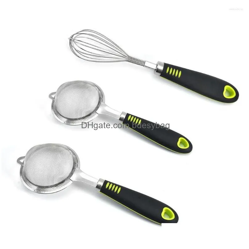 baking tools 3 pieces fine mesh sieve manual egg beater mixer chocolate pastries bakery diy handle accessories