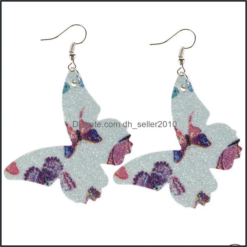 classic faux leather butterfly earrings for women bomemia dangle wedding earrings double sides sequins printing fashion jewelry 3587