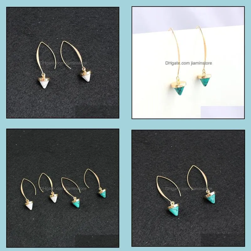 2colors natural white green turquoise stone earrings arrow shape gold color dangle earrings jewelry for women