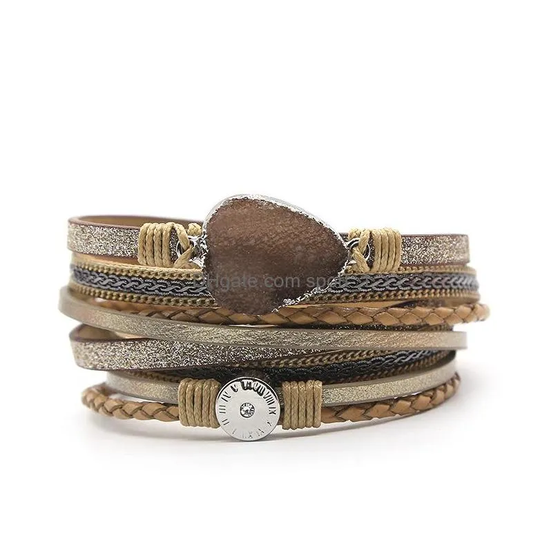 fashion jewelry pu leather bracelet charm multi layer magnet clasp bracelet