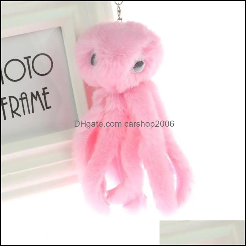 cute animal fluffy key rings pompom octopus plush doll keychain women bag pendant for kids toys fashion accessories gift