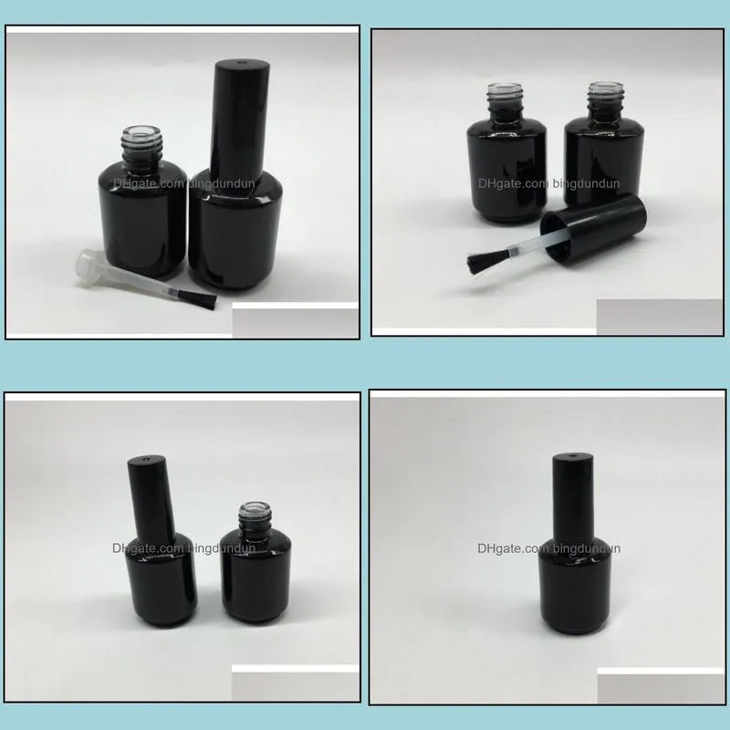 500 pcs high quality 15ml black nail polish bottle with brush cap 15 ml 1/2 oz cosmetic glass bottle sn3406