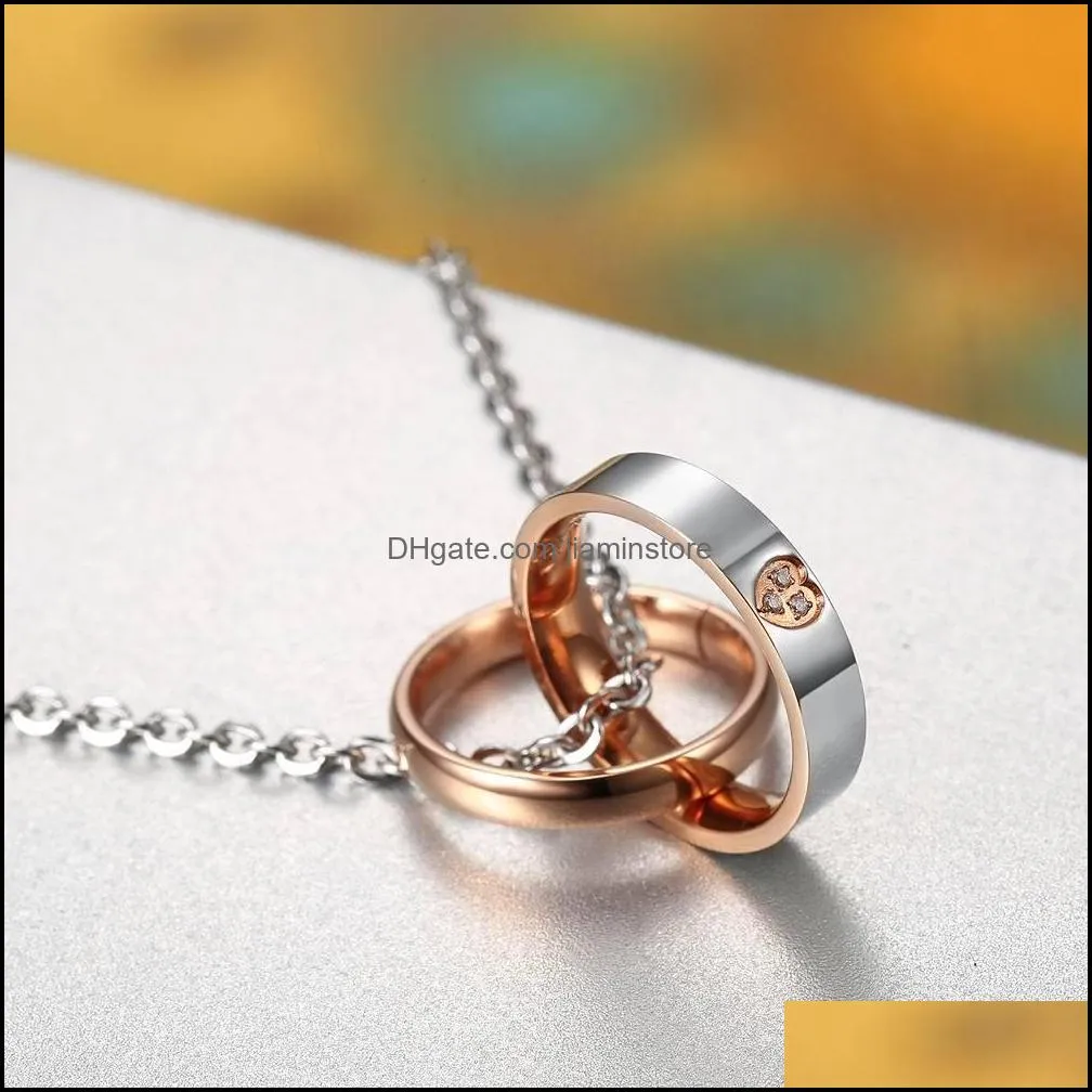 eternal love buckle ring couples pendant necklace titanium steel personality hip hop fashion jewelry gift
